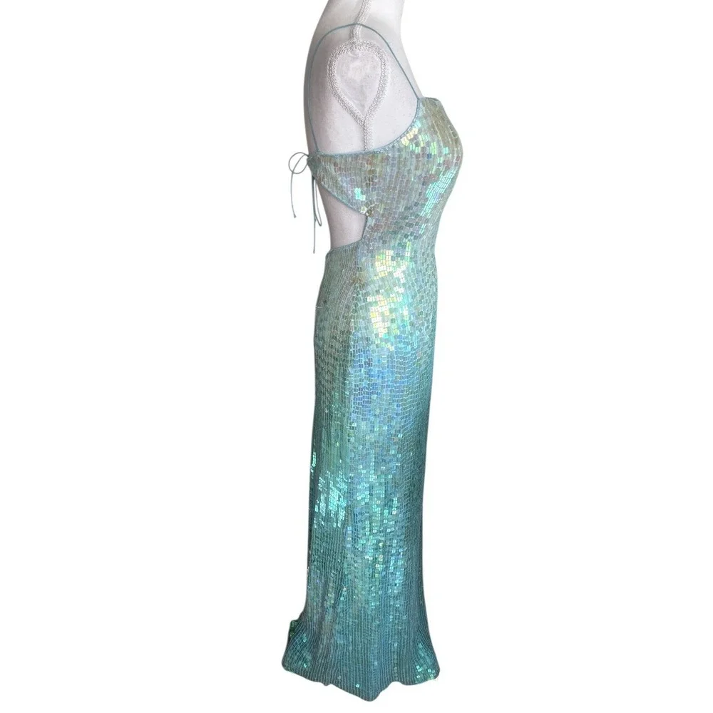 Vintage Cache Silk Beaded Ombré Sequins Iridescent Gown Mermaid Embellished Y2k - Picture 4 of 16